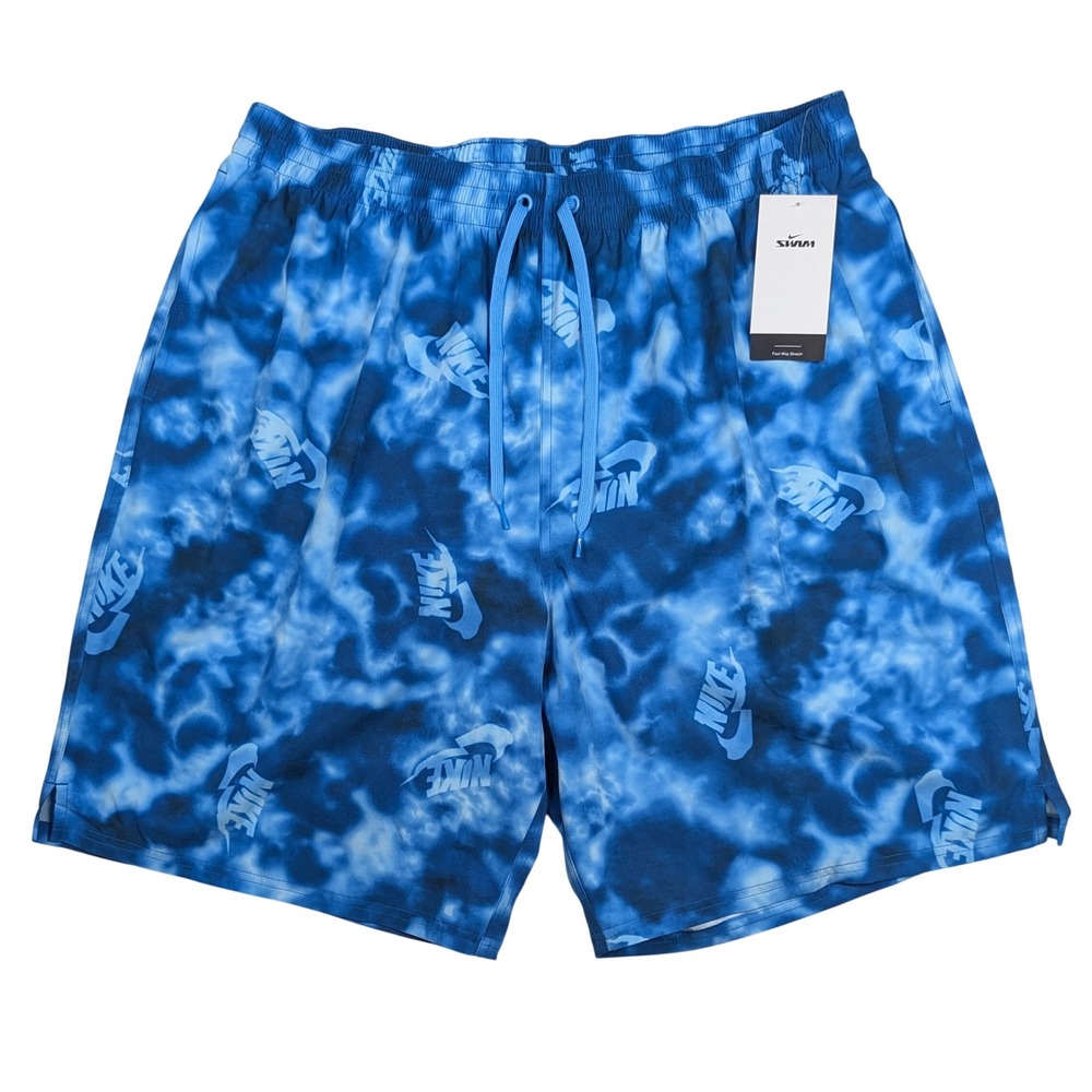 Nike Swim Trunks Mens 3XLT Blue Tie Dye Logo Print Board Shorts NESSF604-400 NEW